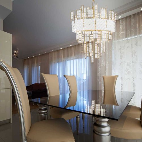 Lustre contemporain - SJ2168 CRYSTALLINE - Alan Mizrahi Lighting - en cristal / en métal / 10 ampoules