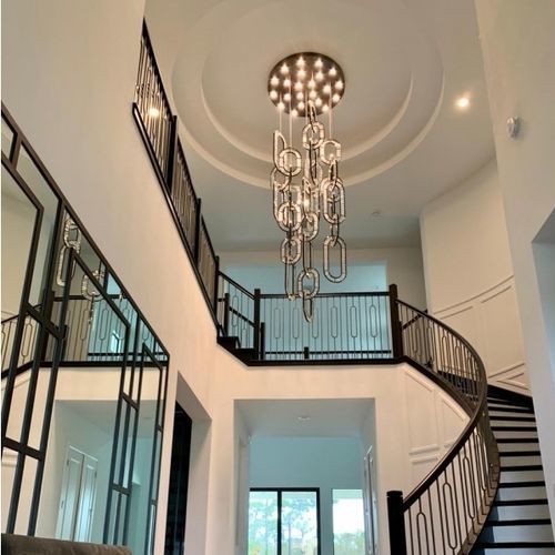 Lustre contemporain - AM3060 WINDFALL JEWEL - Alan Mizrahi Lighting - en cristal / en acier inoxydable / en anneaux