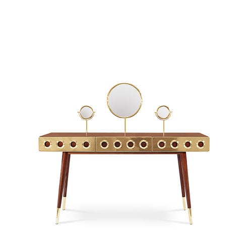 Coiffeuse contemporaine - MONOCLES - Essential Home - en noyer / en bois massif / en laiton plaqué or
