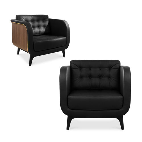 Fauteuil design - BRANDO - Essential Home - en cuir / en bois massif / en noyer
