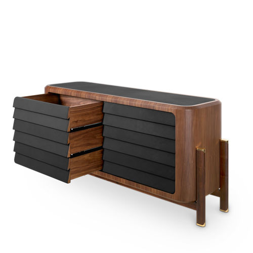 Commode moderne - BRANDO - Essential Home - en noyer / en bois massif / en cuir