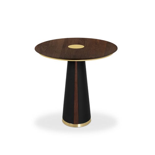 Table bistrot contemporaine - BERTOIA - Essential Home - en noyer / en laiton poli / avec piètement en laiton