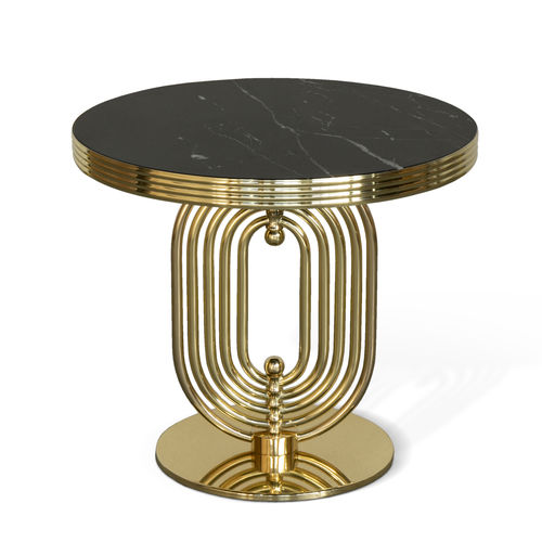 Table d'appoint Art Déco - TURNER - Essential Home - en métal / en marbre / avec piètement en laiton poli