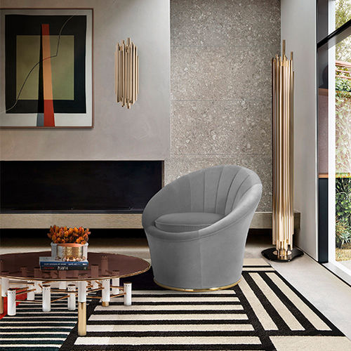 Fauteuil contemporain - MONROE - Essential Home - en velours / en métal / gris
