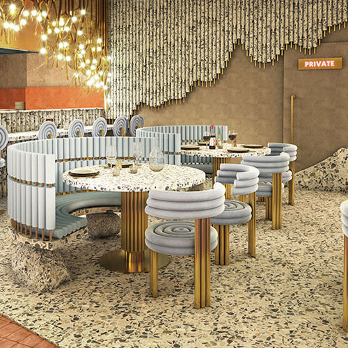 Table à manger de style - CARY - Essential Home - en terrazzo / avec piètement en laiton poli / ronde