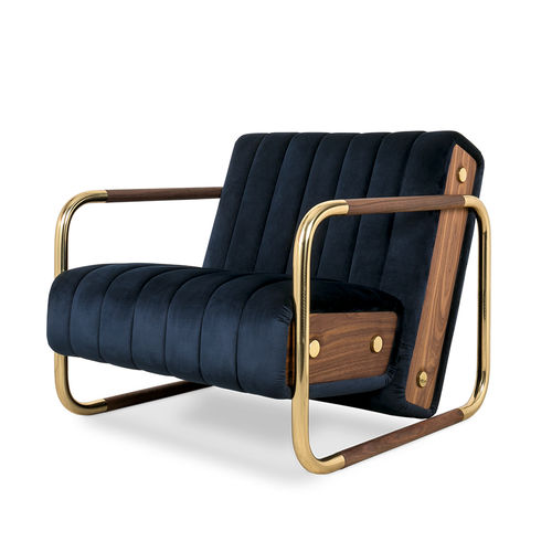Fauteuil contemporain - MINELLI - Essential Home - en tissu / en noyer / personnalisable