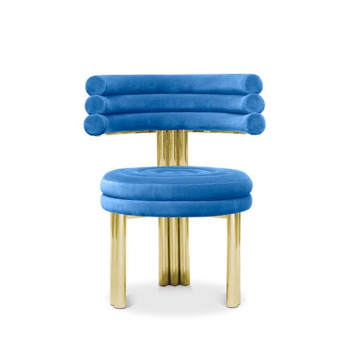Chaise de salle à manger contemporaine - KERR - Essential Home - d'intérieur / en tissu / avec piètement en laiton poli