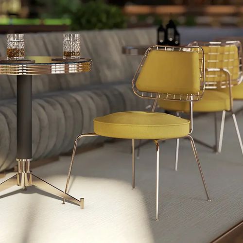 Table bistrot contemporaine - DOLLY - Essential Home - en marbre / avec piètement en laiton / ronde