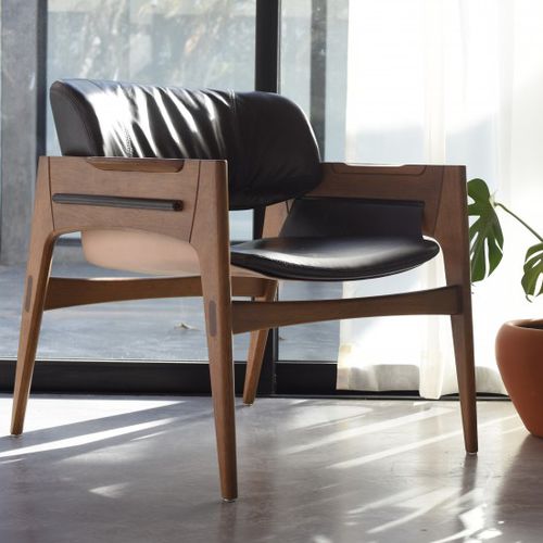Fauteuil contemporain - THEO - Moora - en cuir / en tissu / en bois