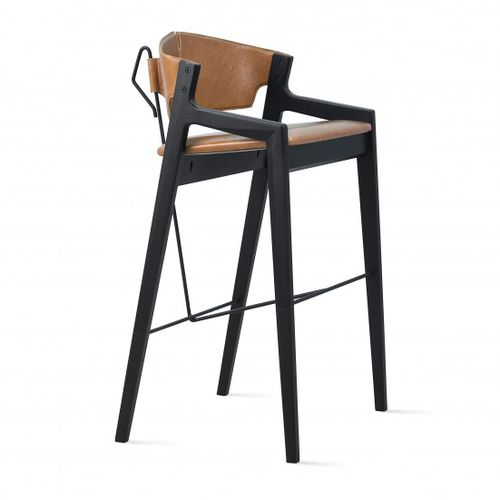Chaise de bar contemporaine - HARP - Moora - d'intérieur / en cuir / avec piètement en bois