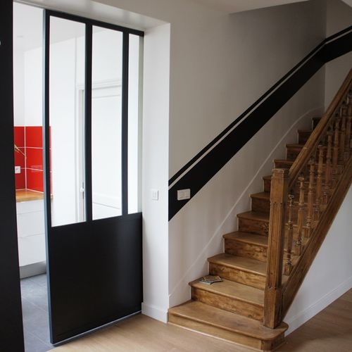 Porte d'intérieur - Verrieres Turpin Longueville - en acier / coulissante / semi-vitrée