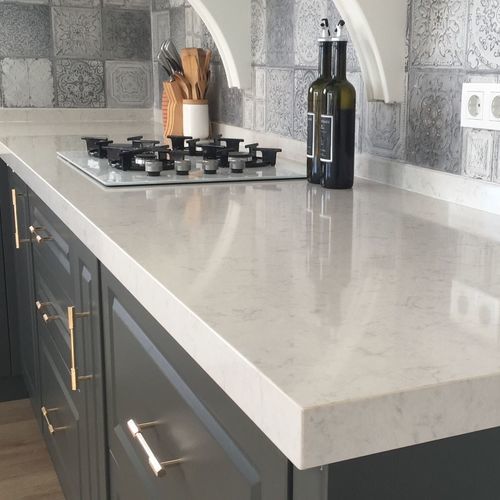 Plan de travail en quartz - Efesus Stone - blanc / à bords droits