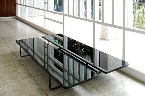 Table basse contemporaine - TREBBI LONGA - Estudiobola - en bois / en verre / en aluminium