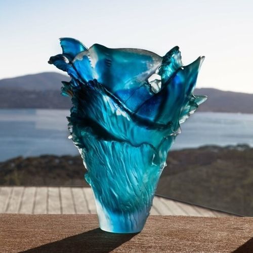 Vase design original - Maya - Daum - en cristal / bleu