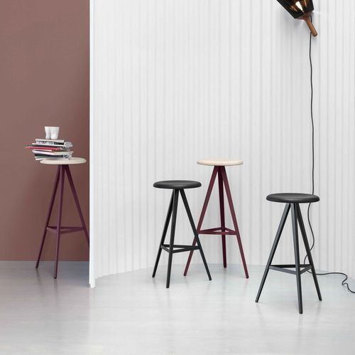 Tabouret de bar contemporain - AKY 0122-H67-MET  - Traba' - en cuir / en tissu / en frêne