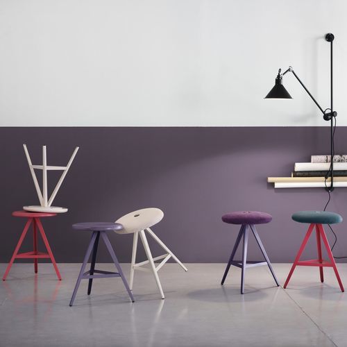 Tabouret contemporain - AKY 0122-h47-MET - Traba' - en cuir / en tissu / en frêne