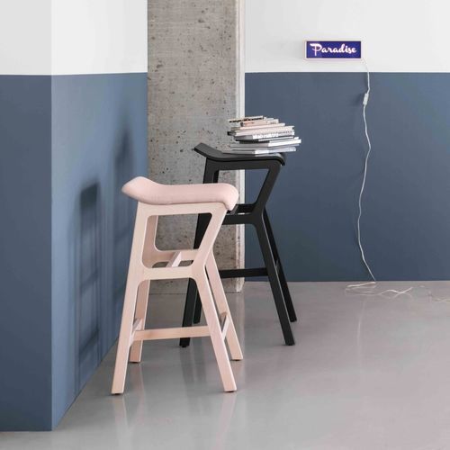 Tabouret de bar contemporain - NHINO IMB 0015 - Traba' - en cuir / en tissu / avec piètement en hêtre