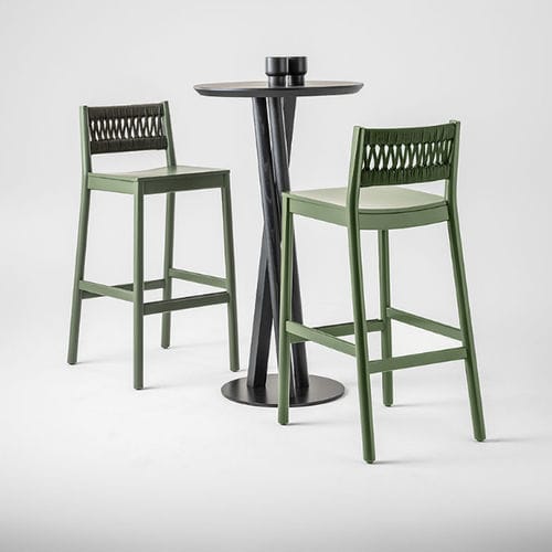 Tabouret contemporain - JULIE IN IMB - Traba' - en velours / avec piètement en hêtre / avec repose-pieds