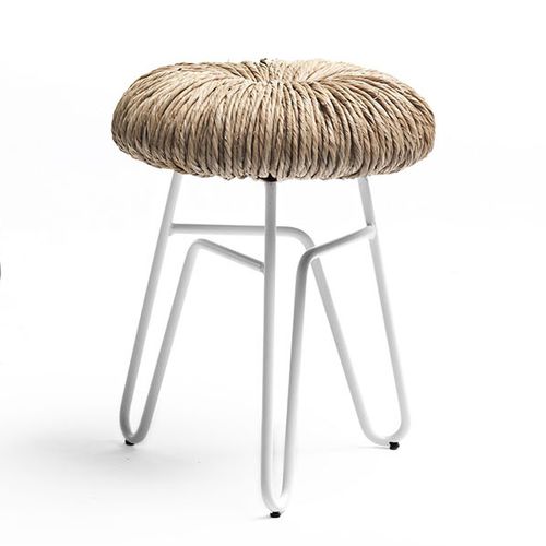 Tabouret contemporain - DONUT - Mogg - en paille / avec piètement en métal / blanc