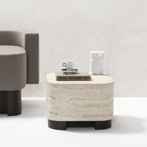 Table d'appoint contemporaine - Giobagnara - en marbre / avec piètement en noyer / carrée