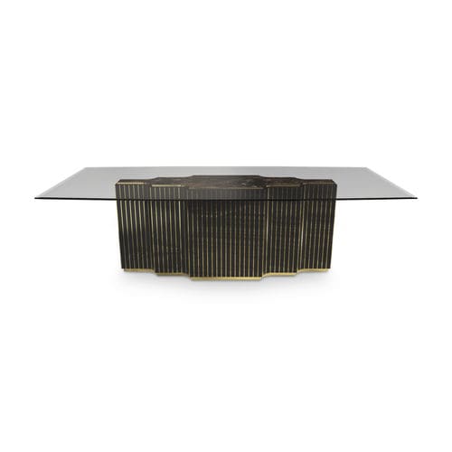 Table à manger contemporaine - BELLAGIO - LUXXU MODERN DESIGN & LIVING - en verre fumé / avec piètement en bois laqué / avec piètement en laiton poli
