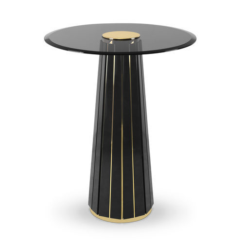 Table mange-debout contemporaine - DARIAN  - LUXXU MODERN DESIGN & LIVING - en verre fumé / avec piètement en laiton poli / avec piètement en bois
