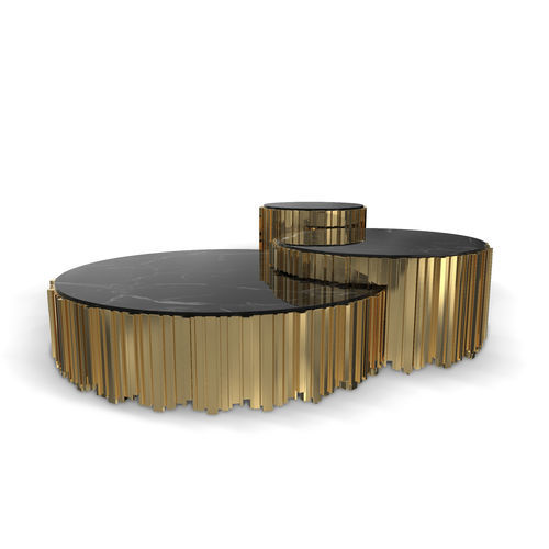 Table basse contemporaine - Empire Set II - LUXXU MODERN DESIGN & LIVING - en marbre / avec piètement en laiton / ronde