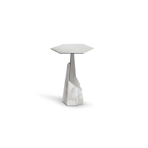 Table d'appoint contemporaine - MYLLO - LUXXU MODERN DESIGN & LIVING - en verre fumé / en acier inoxydable poli / avec piètement en marbre