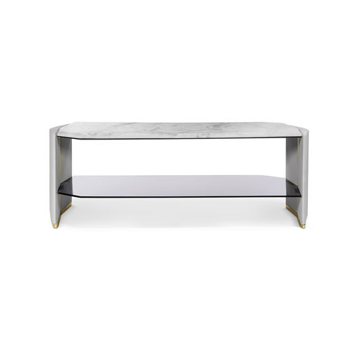 Table d'appoint contemporaine - ALGERONE LONG - LUXXU MODERN DESIGN & LIVING - en laiton poli / en marbre / avec piètement en laiton