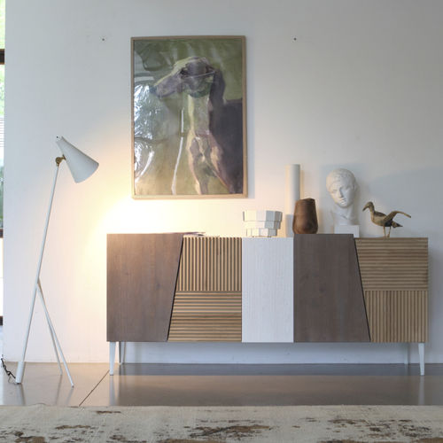 Buffet contemporain - ZERO.16  - Devina Nais - en bois laqué / blanc / gris