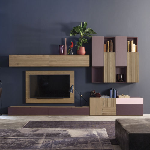 Ensemble TV mural contemporain - ZERO. 16  - Devina Nais - en bois laqué