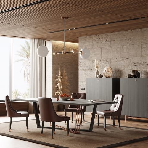 Table à manger contemporaine - ALISON - Laskasas - en eucalyptus / avec piètement en métal / rectangulaire