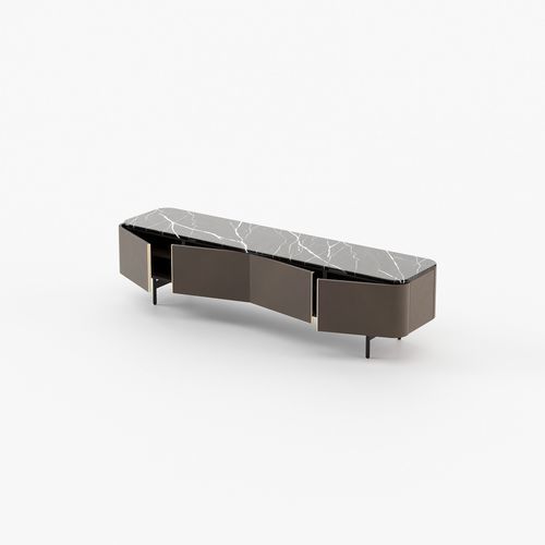 Meuble TV contemporain - NORMAN  - Laskasas - sur mesure / avec étagères / en bois