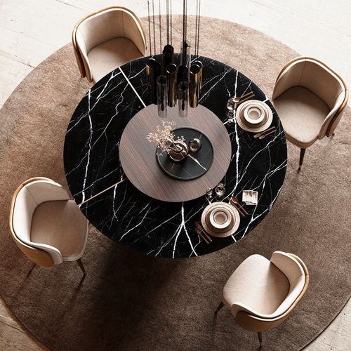 Table à manger contemporaine - MARILYN  - Laskasas - en marbre / avec piètement en bois / ronde