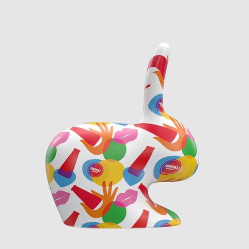 Tabouret design original - RABBIT M - Qeeboo - en polypropylène / piètement central / professionnel
