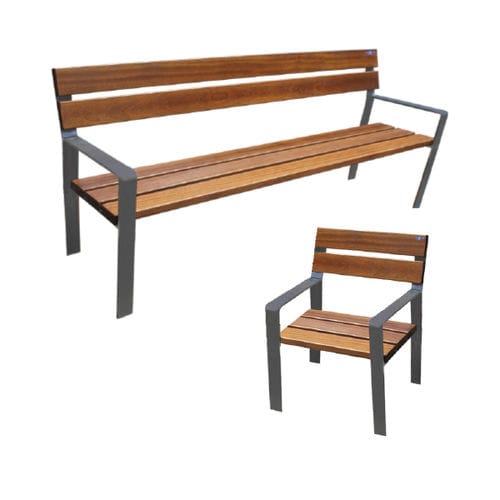 Banc public classique - ESTILO - Ado urban - en bois / en fer / avec dossier