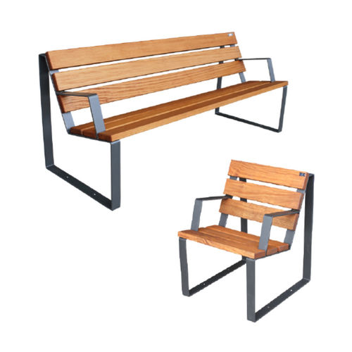 Banc public contemporain - HIMNO - Ado urban - en bois / en fer / avec dossier
