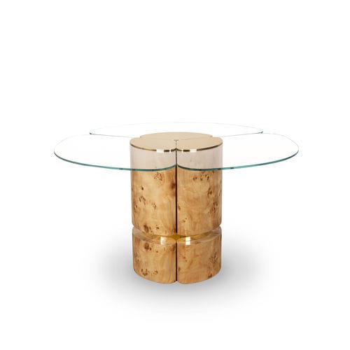 Table à manger contemporaine - EUPHORIA  - Memoir - en verre / avec piètement en plaqué bois / ronde