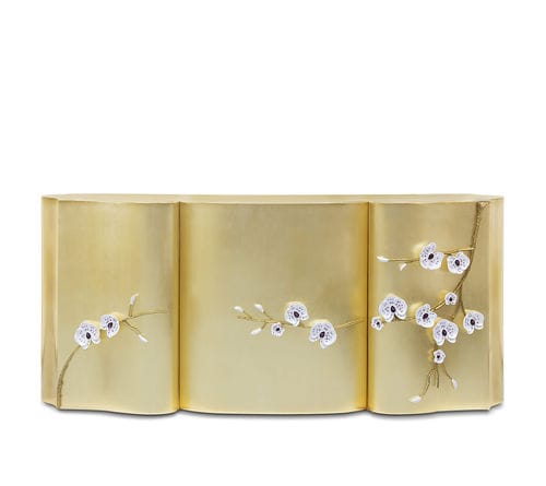 Buffet contemporain - HONOR  - Memoir - en bois doré à la feuille d'or / en verre / à portes battantes