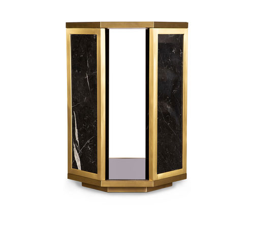 Table d'appoint contemporaine - OCTOGON  - Memoir - en verre / avec piètement en laiton brossé / avec piètement en marbre