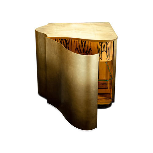 Table de chevet contemporaine - HONOR  - Memoir - en placage de bois / en bois doré à la feuille d'or / en verre