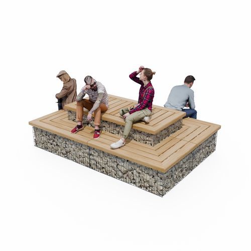 Banc public contemporain - PLATEFORME - ID GABION - L'AGENCE URBAINE - en acier galvanisé / en acier / en bois