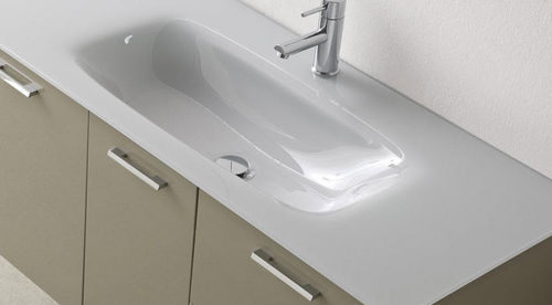 Meuble vasque suspendu - DEPTH 50 : W.120 - IDEAL BAGNI - en verre / en bois / contemporain
