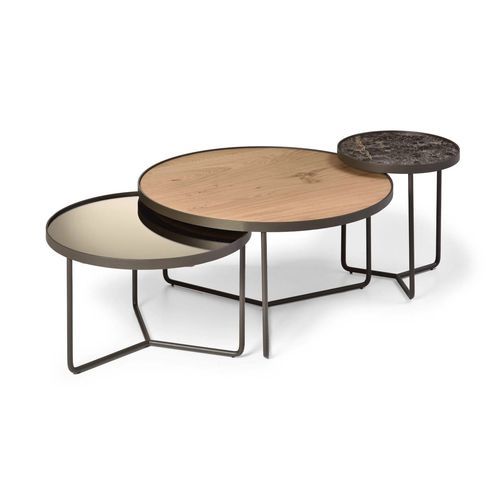 Table basse contemporaine - RIO - De-code, Lattas Nik. Spyridon - en placage de bois / avec piètement en métal / ronde
