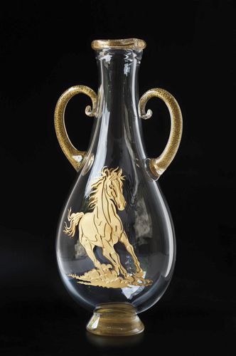 Vase classique - DROP AMPHORA GOLD HORSE GALLOPING - Duccio di Segna srl - en cristal