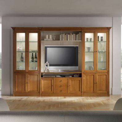 Ensemble TV mural classique - 8799KZ - Ebanart srl - en bois / en verre