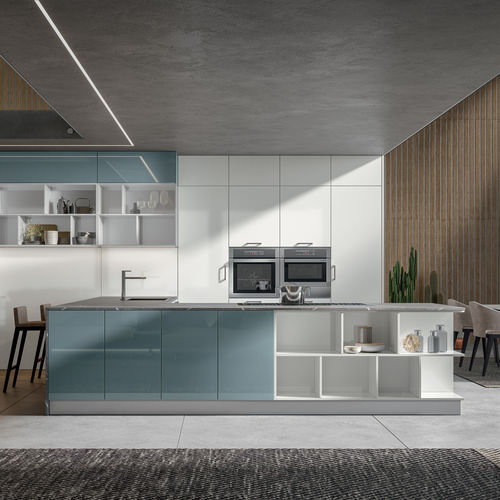 Cuisine contemporaine - KLEE  - Home srl - en MDF laqué / en verre / avec îlot