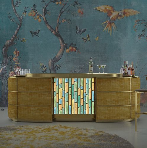 Comptoir de bar - Giulia - Laboratorio Mattoni - en bois / en acier / en cuir