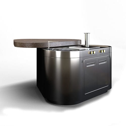 Cuisine contemporaine - Matilde - Laboratorio Mattoni - en teck / en inox brossé / dissimulée