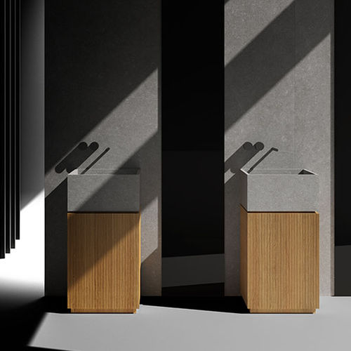 Vasque sur pied - G.19 - LIVING CERAMICS - en porcelaine / en bois / avec tiroir intégré